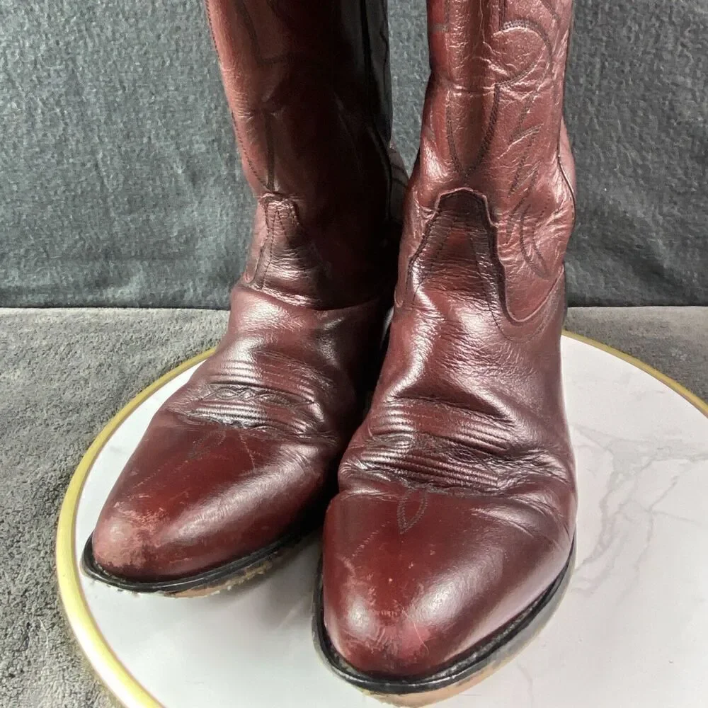 Old West Burgundy Wine Leather Cowboy Boots Men’s Size 10.5 SCM7013 Embroidered